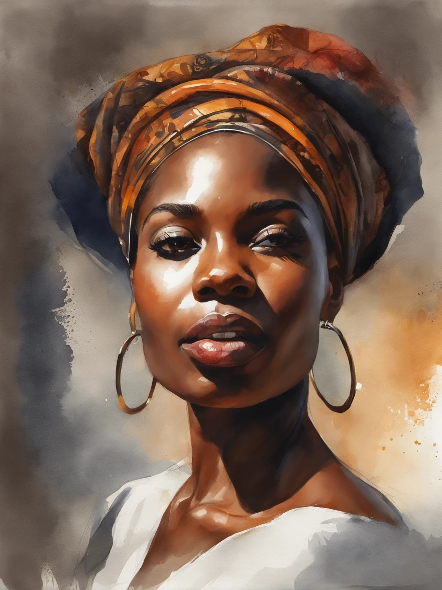 Watercolor painting of a beautiful black girl : : Trending on Artstation: : Simple composition creates a sense of order and harmony. The painting reflects the spiritual qualities of the natural world. --up light --ar 9:16