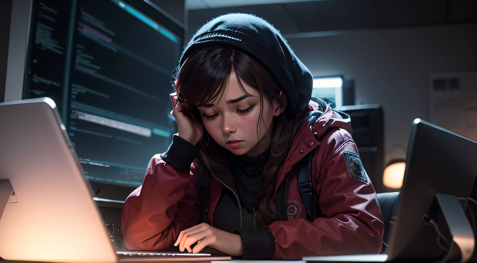 coding at night, Tired, nevando, High details, 4K