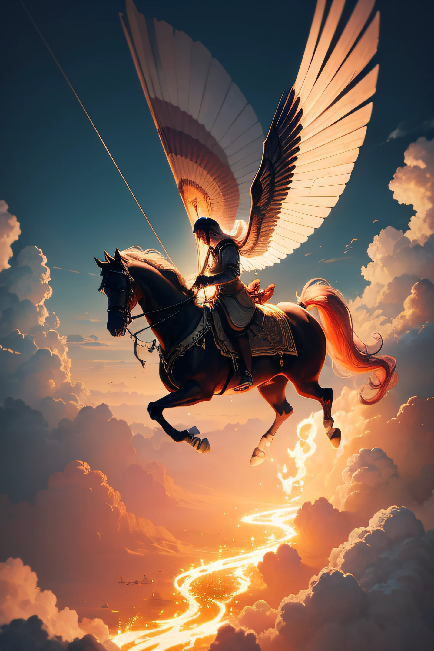 flying carriage descending from heaven driven by divine horses made of flame