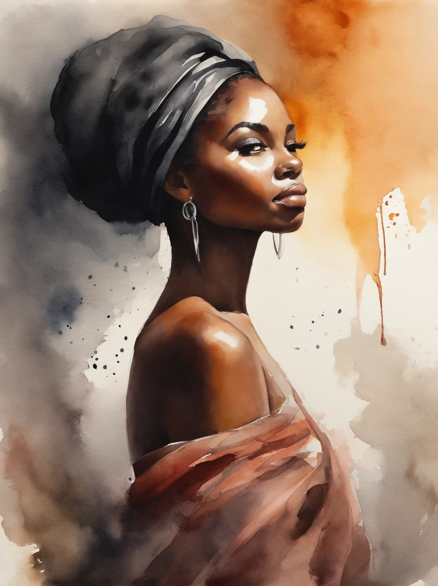 Watercolor painting of a beautiful black girl : : Trending on Artstation: : Simple composition creates a sense of order and harmony. The painting reflects the spiritual qualities of the natural world. --up light --ar 9:16