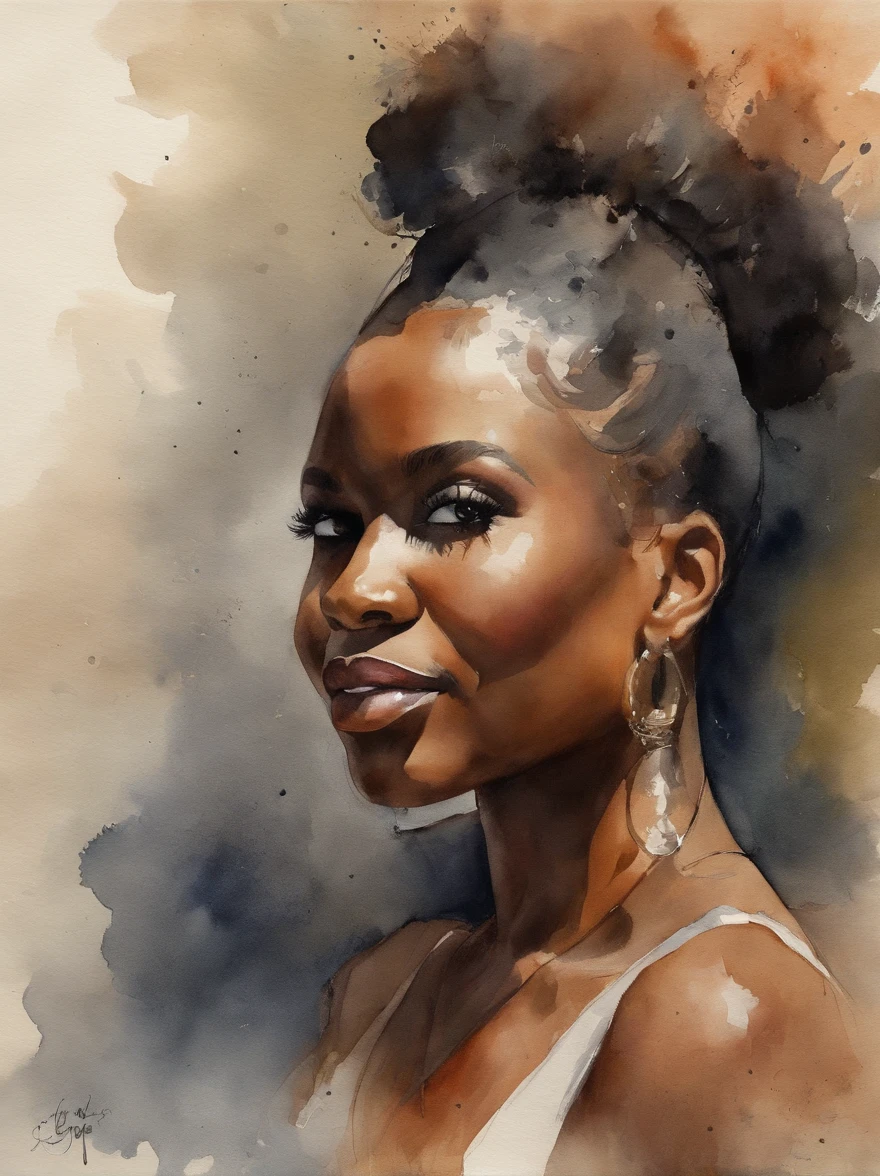 Watercolor painting of a beautiful black girl : : Trending on Artstation: : Simple composition creates a sense of order and harmony. The painting reflects the spiritual qualities of the natural world. --up light --ar 9:16