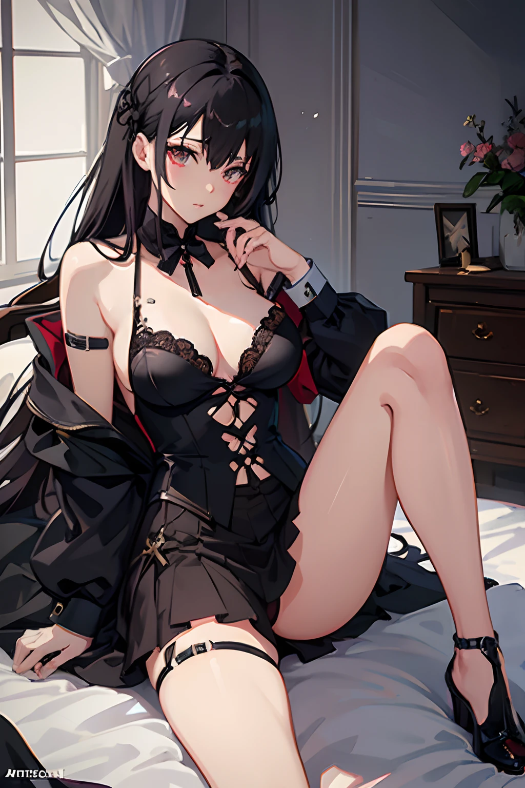 Anime - Stilbild einer Frau in Dessous, die auf einem Bett sitzt, seductive anime girl, von Girls Frontline, Feine Details. girls frontline, Guweiz auf ArtStation Pixiv, Guweiz auf Pixiv ArtStation, beautiful alluring anime woman, Extrem detaillierter Artgerm, Auf ArtStation Pixiv im Trend, Kunstwerk im Stil von Guweiz