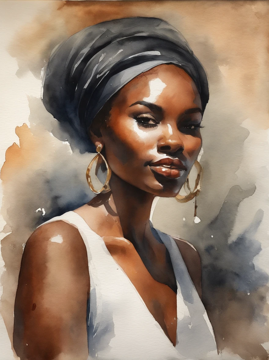 Watercolor painting of a beautiful black girl : : Trending on Artstation: : Simple composition creates a sense of order and harmony. The painting reflects the spiritual qualities of the natural world. --up light --ar 9:16