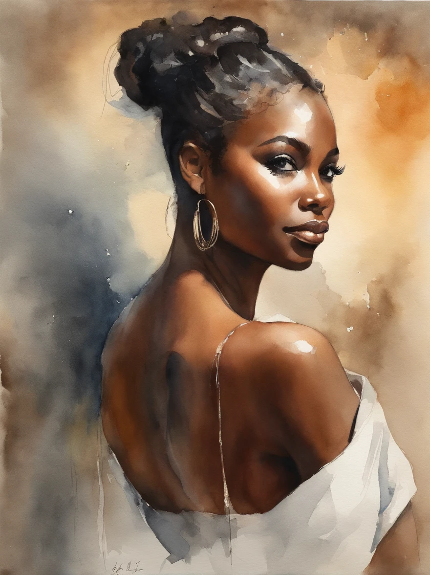 Watercolor painting of a beautiful black girl : : Trending on Artstation: : Simple composition creates a sense of order and harmony. The painting reflects the spiritual qualities of the natural world. --up light --ar 9:16