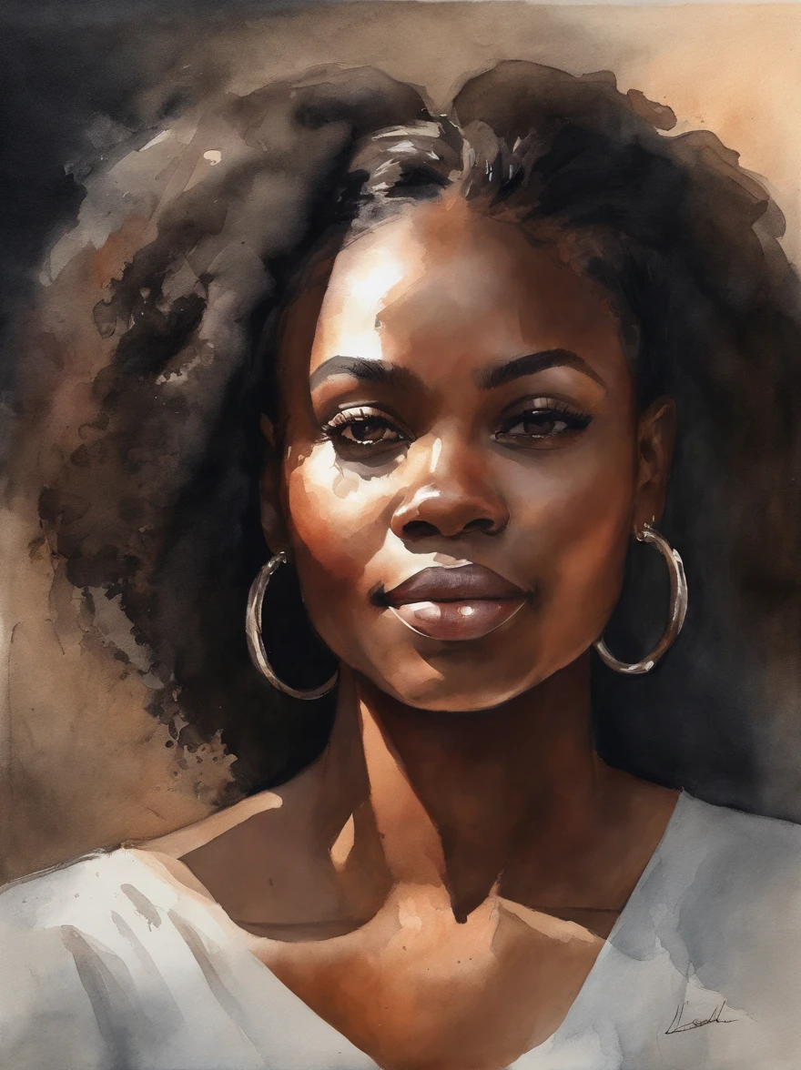 Watercolor painting of a beautiful black girl : : Trending on Artstation: : Simple composition creates a sense of order and harmony. The painting reflects the spiritual qualities of the natural world. --up light --ar 9:16