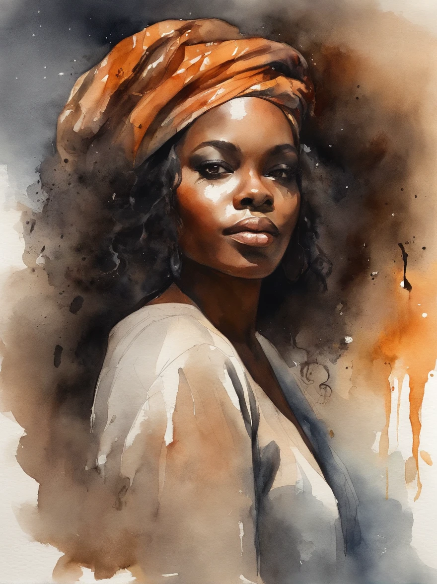 Watercolor painting of a beautiful black girl : : Trending on Artstation: : Simple composition creates a sense of order and harmony. The painting reflects the spiritual qualities of the natural world. --up light --ar 9:16