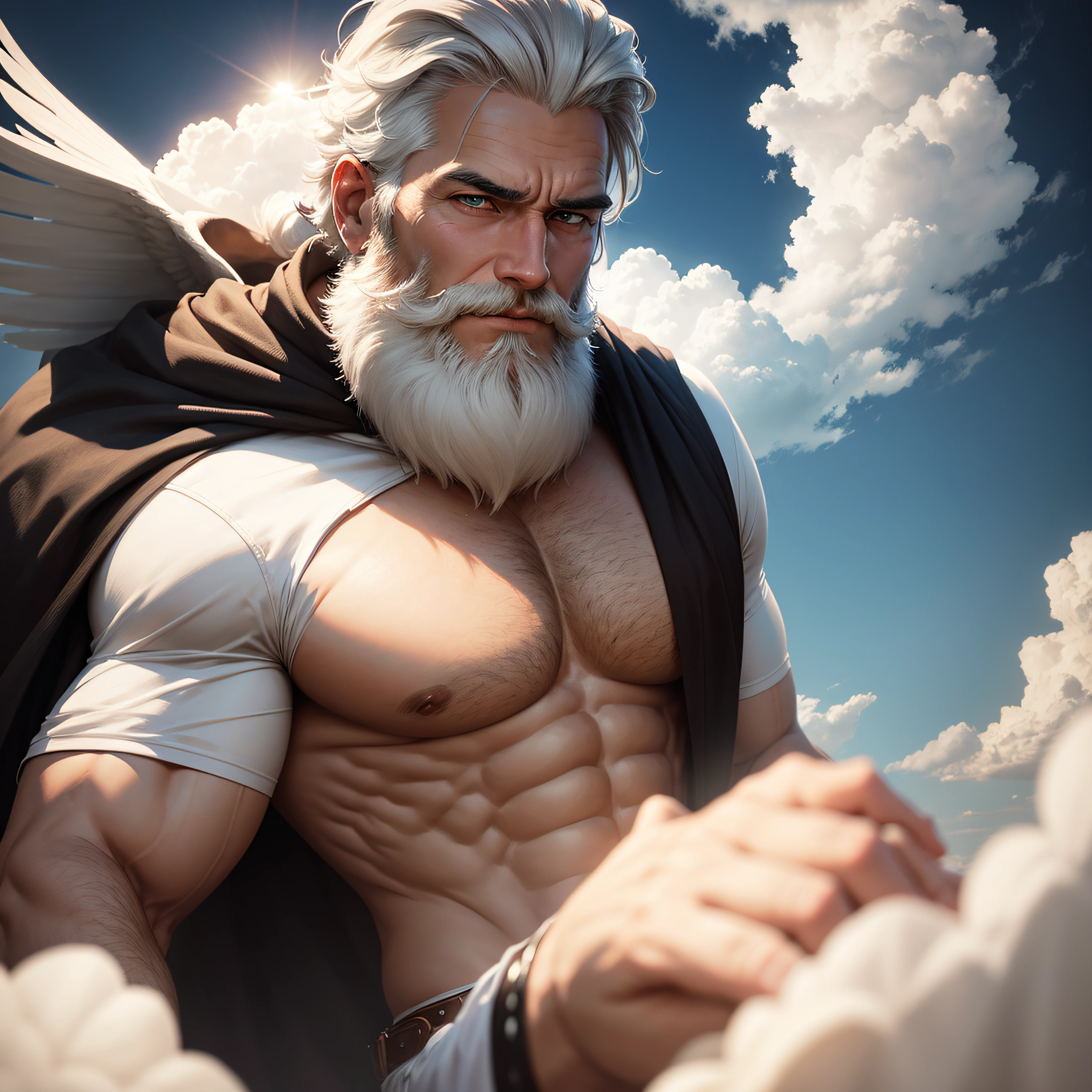 Christian God with White Beard Looking From Heaven to Earth