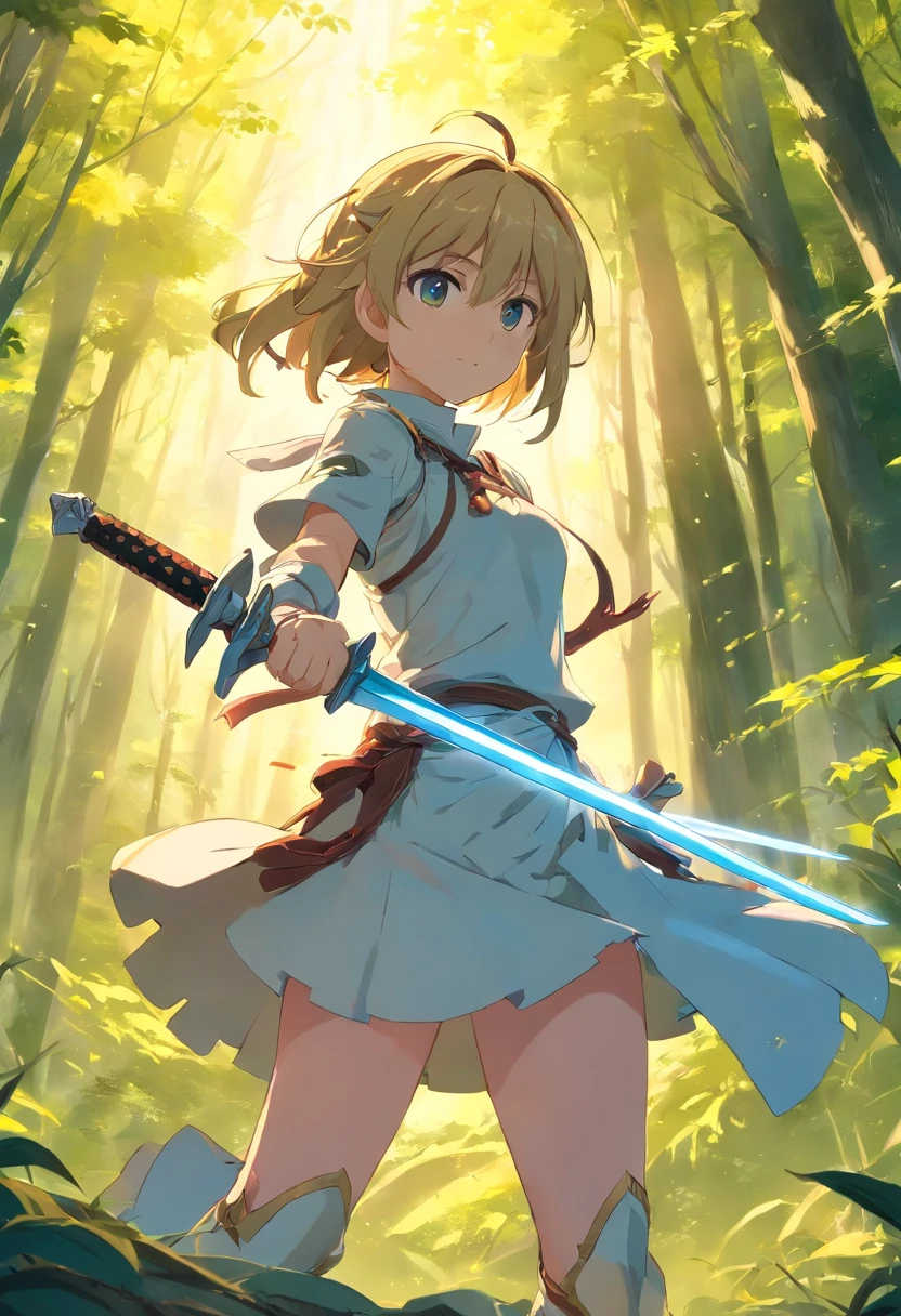 Sword Maiden - Goblin Slayer! ,A beautiful and aesthetically pleasing illustrative masterpiece, Post-editing of Topaz AI