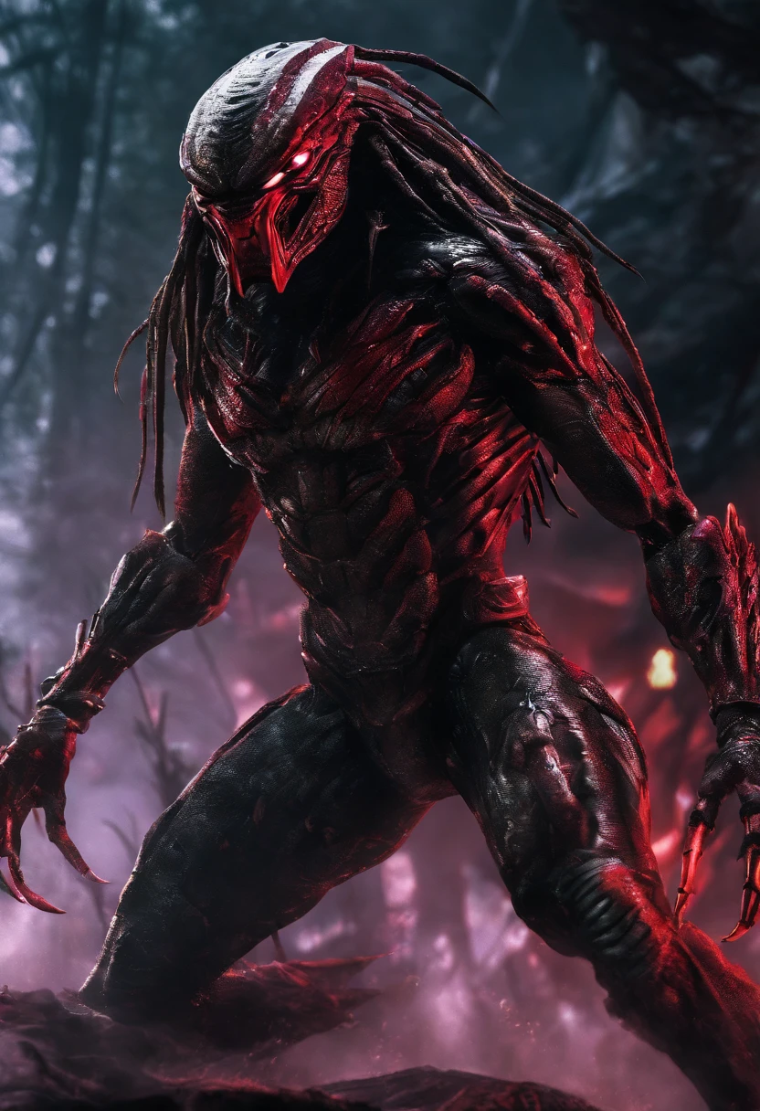 PredatorA fierce, terrifying predator lurking in the shadows, waiting to strike. Show its primal nature and deadly hunting capabilities. It should have piercing eyes, razor-sharp teeth, and a muscular body ready to pounce on its prey. The texture should be intense and textured, like an oil painting, to enhance the primal and raw feel of the creature. Include details like sleek and glossy fur, deep and menacing growls, and the predator stealthily camouflaging in its surroundings.

Create a high-quality image with the best resolution available (best quality, 4k, 8k, highres, masterpiece:1.2). The image should be ultra-detailed and realistic, capturing every intricate detail of the predator's anatomy. Use studio lighting to illuminate the scene, bringing out the vivid colors and enhancing the contrast between light and shadows. Add bokeh effects to give depth and focus to the main subject, making it stand out in the composition.

Capture the essence of horror and suspense in the artwork, portraying the predator as an unstoppable force of nature. The color palette should be dark and menacing, with shades of red and black dominating the scene. Use dramatic lighting to create intense highlights and shadows, highlighting the predator's menacing presence. Add a touch of sci-fi elements to create an otherworldly feel, emphasizing the predator's unique and exotic nature.

Remember to create a sense of realism and authenticity in the image, making the viewer feel like they are witnessing the predator in its natural habitat. Use physically-based rendering techniques to accurately depict the textures and materials of the predator, enhancing the overall believability of the artwork.

In summary, the prompt for generating a high-quality predator image would be:

(predator, intense, textured, oil painting),(fierce, terrifying, piercing eyes, razor-sharp teeth, muscular body),(sleek, glossy fur, deep growls, stealthily camouflaging),(best quality, 4k, 8k, highres, masterpiece:1.2),u