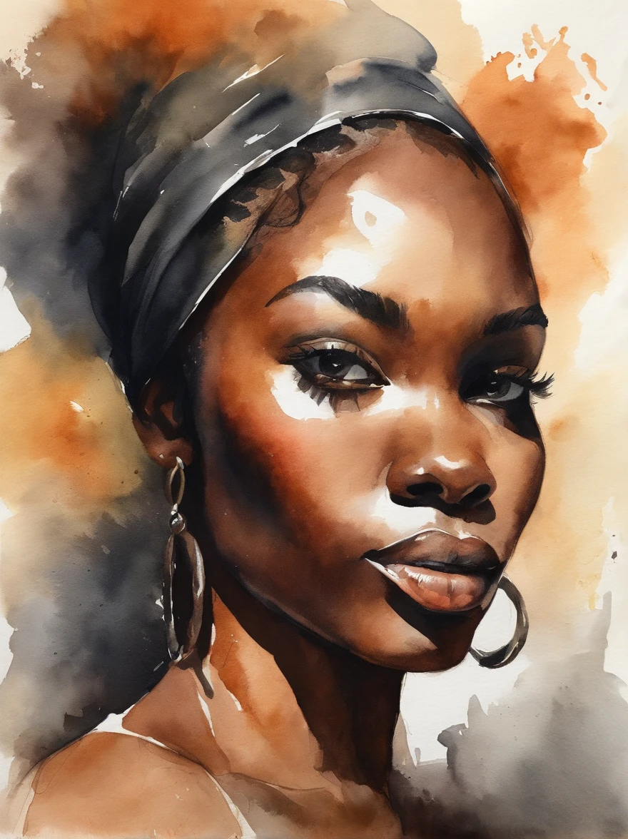 Watercolor painting of a beautiful black girl : : Trending on Artstation: : Simple composition creates a sense of order and harmony. The painting reflects the spiritual qualities of the natural world. --up light --ar 9:16