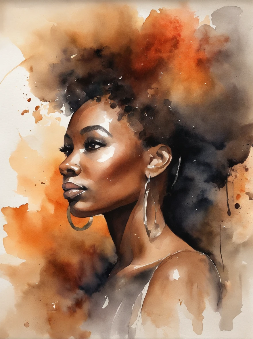 Watercolor painting of a beautiful black girl : : Trending on Artstation: : Simple composition creates a sense of order and harmony. The painting reflects the spiritual qualities of the natural world. --up light --ar 9:16