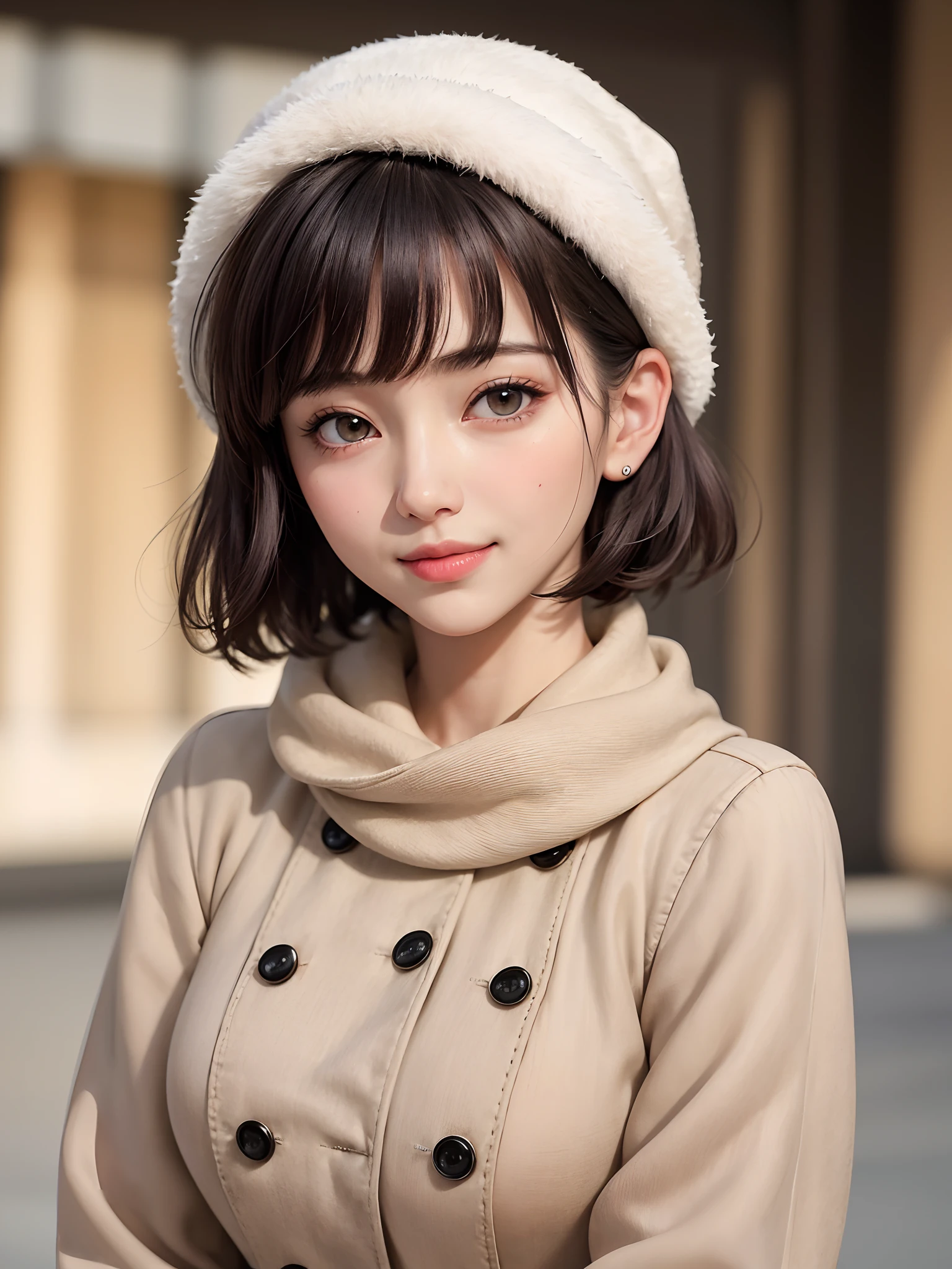 A close up of a woman wearing a coat and a hat - SeaArt AI