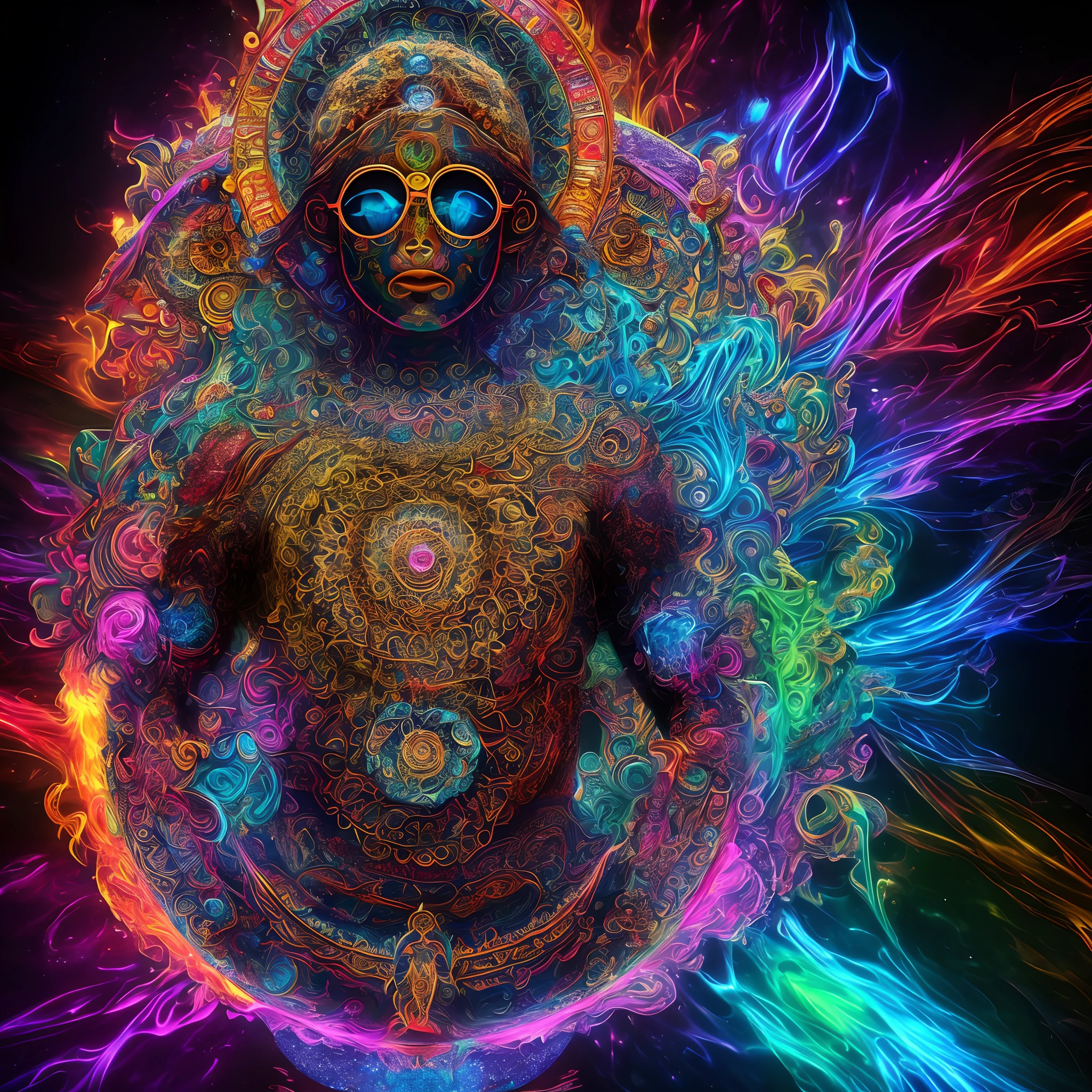 God made of eternity, psychedelic, color graded, color corrected, spiritual, holy, sacred, intricarely detailed, 8K, trippy, maximalist, duality, shades