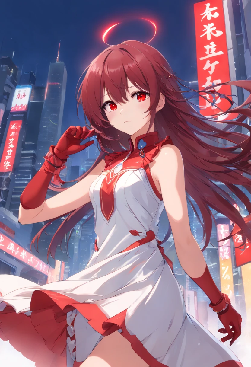 NINGGUANG, GREY HAIR, HAIR ORNAMENT, HAIRPIN, LONG HAIR, PARTED BANGS, (RED EYES:1.5), SIDELOCKS, STREAKED HAIR, RED HAIR,
BARE SHOULDERS, BLACK GLOVES, CHINESE CLOTHES, CLAW RING, DETACHED SLEEVES, DRESS, ELBOW GLOVES, FRILLED SLEEVES, FRILLS, FUR COLLAR, GLOVES, JEWELRY, PELVIC CURTAIN, SLEEVELESS, SLEEVELESS DRESS, WHITE DRESS,
