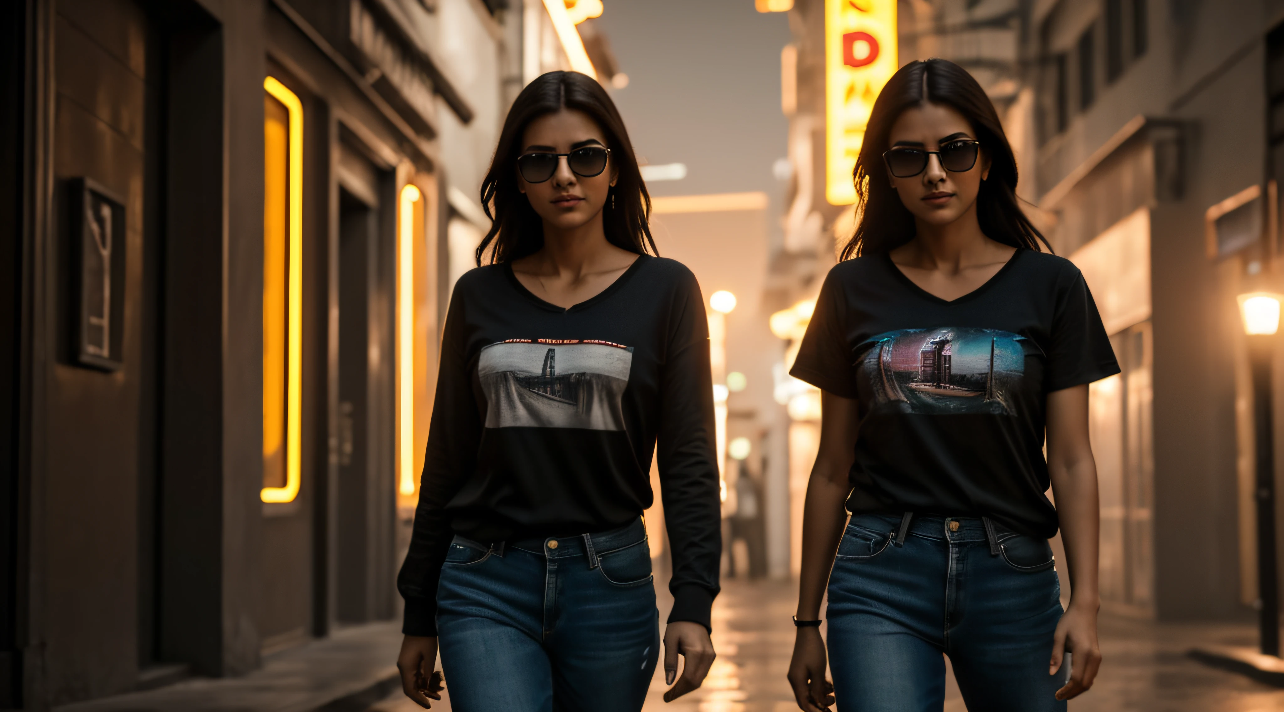 wwone, (solo middle eastern 26 years old girl), wearing a (Black baggy plain tee-shirt, long length tee-shirt, skinny damage long jeans, :1.5), walking cross legs, straight-on,seductive smile,long dark wavey hair,(full body:1.1), (cyberpunk background:1.2), outdoors,
(rain:1.1, wet street) ,(medium breasts,  bouncing breasts, no bra), basic black long length tee-shirt, short sleeves tee-shirt, wristwatch, very beautiful arabian girl, ankle fit damage tight jeans, jewelry, detailed very beautiful feet's, long heel's, full body shot.