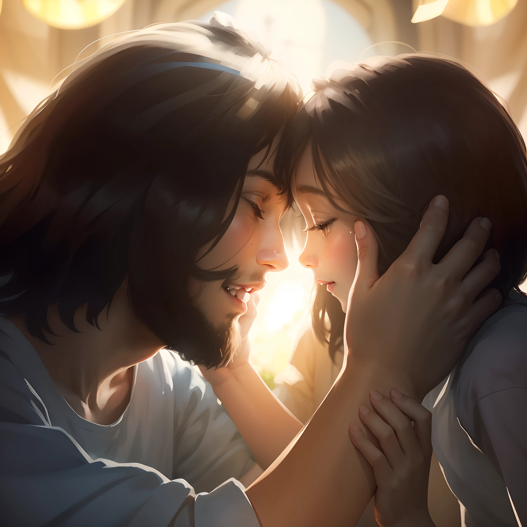 Jesus full of love with a child