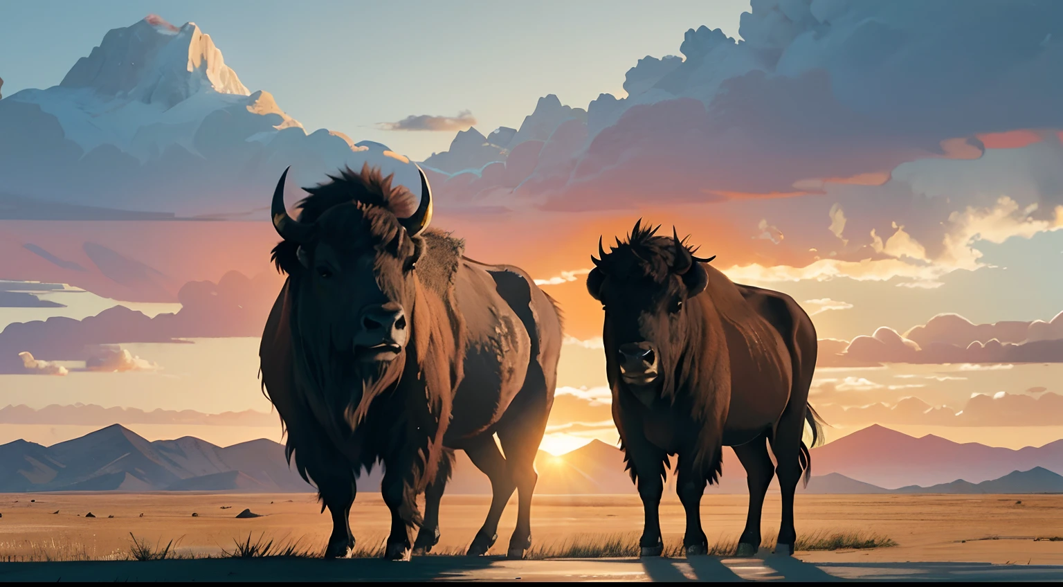 "Design a series of emotional images that convey a message of preservation and respect for the American bison. Use illustrations and photographs that highlight the beauty of these creatures and their meaning for future generations. The sequence should evoke a deep connection with nature and the importance of taking care of our heritage."