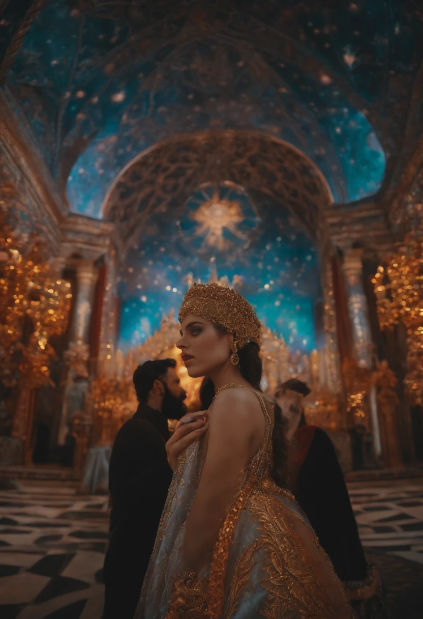Woman and man co existing, color graded, color corrected, spiritual, holy, sacred, intricarely detailed, 8K, trippy, maximalist, duality, shades