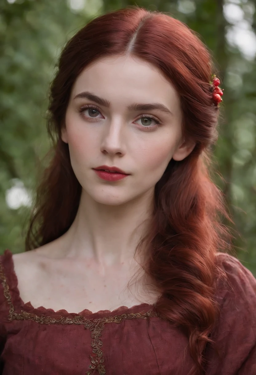 (((A deep reddish wound runs through his left cheek))) teint clair, woman about 19 years old, cheveux blancs naturels, Yeux verts distinctifs, Wearing kohl, mince et gracieux, beau, Candlelight in a medieval setting, Mise au point ultra nette, Realistic shooting, Medieval women's clothing, Tetradic colors (cicatrice:1.4)