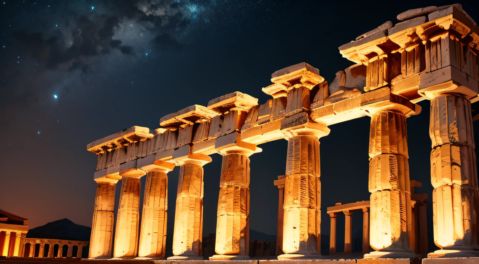 Ancient Greek Buildings at Night