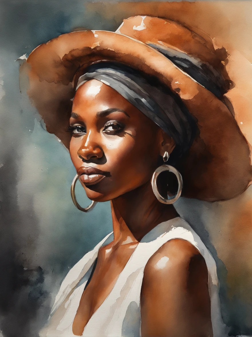 Watercolor painting of a beautiful black girl : : Trending on Artstation: : Simple composition creates a sense of order and harmony. The painting reflects the spiritual qualities of the natural world. --up light --ar 9:16