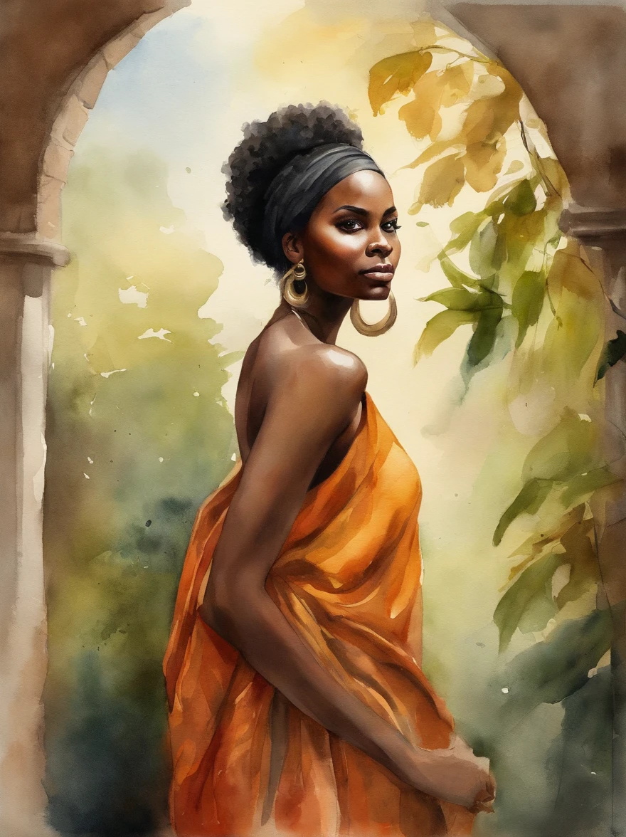 1 garota afro-americana, bombeira, Forest of green trees, cercado pela chuva, illustration style, motion blur, long full-body exposure, exquisite facial features, Chinese styleink style, estilo de artes marciais, Foco seletivo, panorama, (Bokeh:1.5)