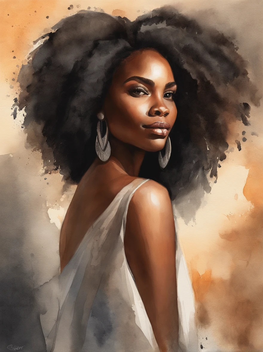 Watercolor painting of a beautiful black girl : : Trending on Artstation: : Simple composition creates a sense of order and harmony. The painting reflects the spiritual qualities of the natural world. --up light --ar 9:16