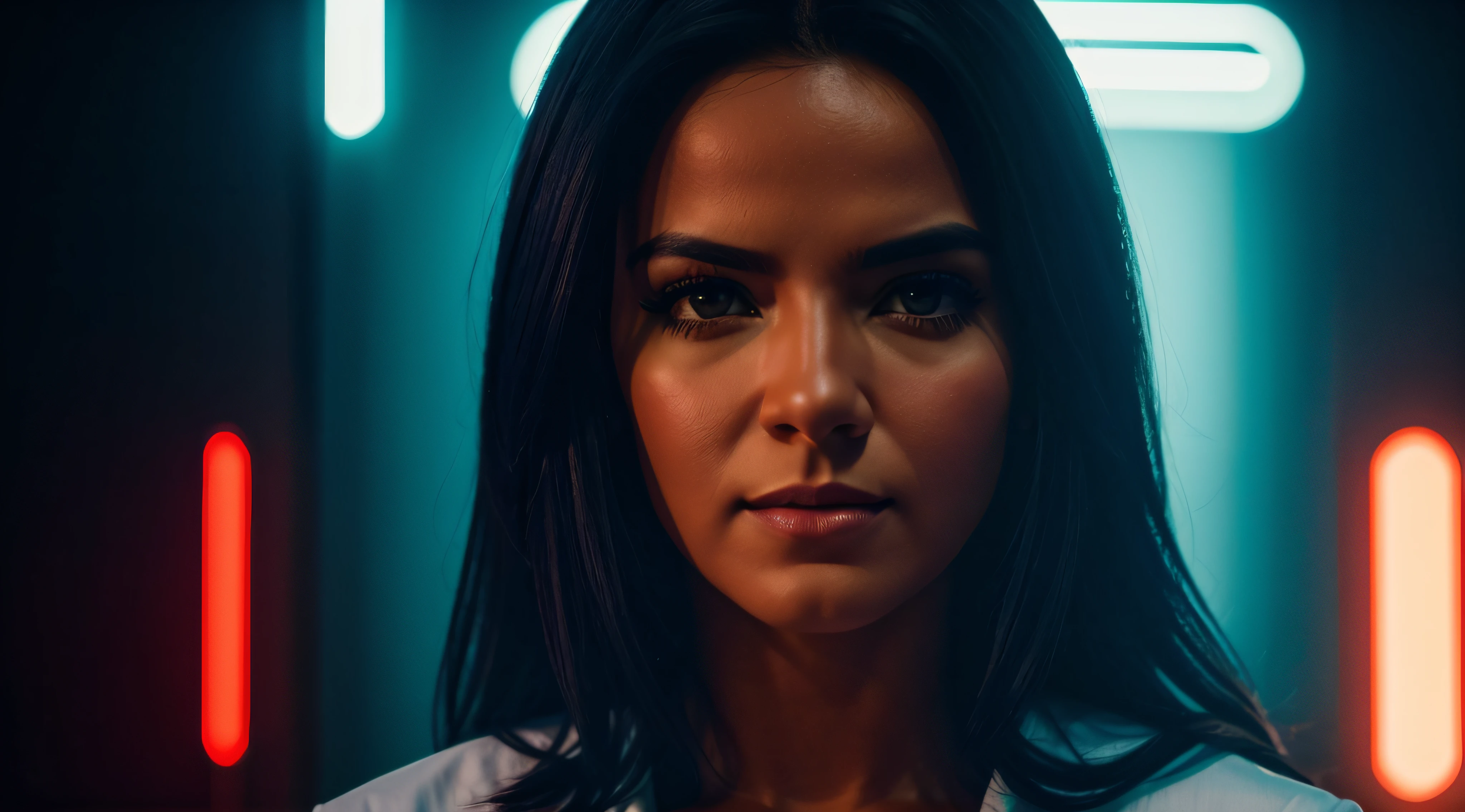 ((master part)), (((melhor qualidade))), ((ultra-detalhado)), (Amazing:1.1),garota linda, foto de perfil, olhando para o espectador, atriz de cinema, seios perfeitos enormes, cabelos loiros, olhos azuis, aparencia de 30 anos de idade, noite, neon light, Foto premiada, BLN-L24, exposure,Alto contraste,low saturation,high saturation 8k 3D, f 2.8 lentes, Cinematic lighting