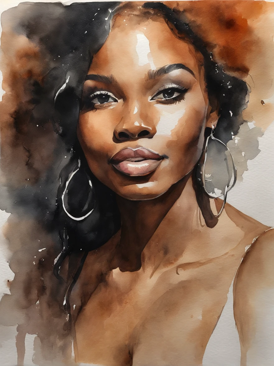Watercolor painting of a beautiful black girl : : Trending on Artstation: : Simple composition creates a sense of order and harmony. The painting reflects the spiritual qualities of the natural world. --up light --ar 9:16