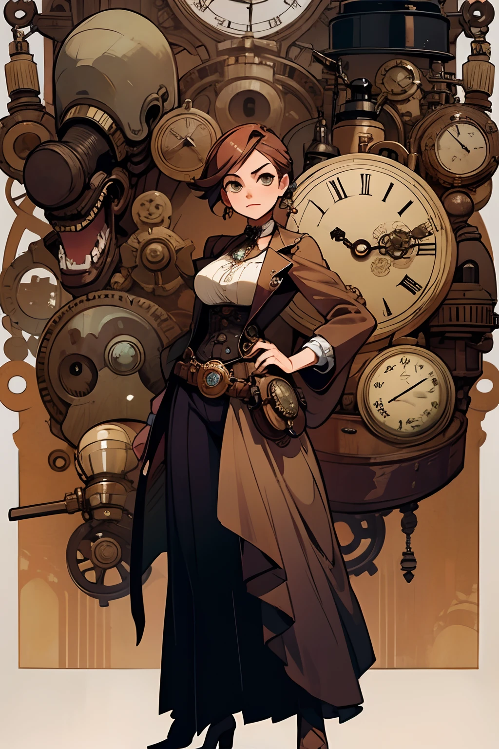 steampunk envelhecido, corpo inteiro, mulher madura formal, Traje Steampunk