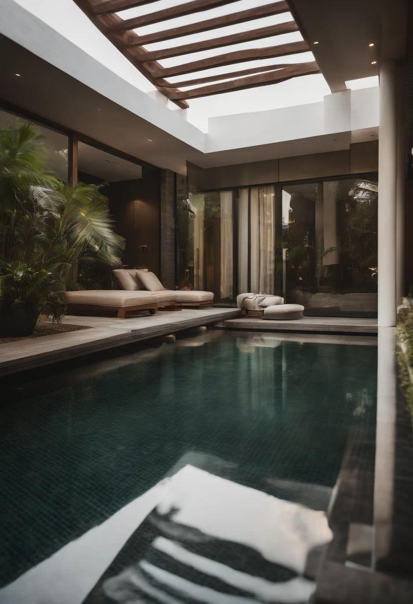 modern villa with swing pool with green siting area