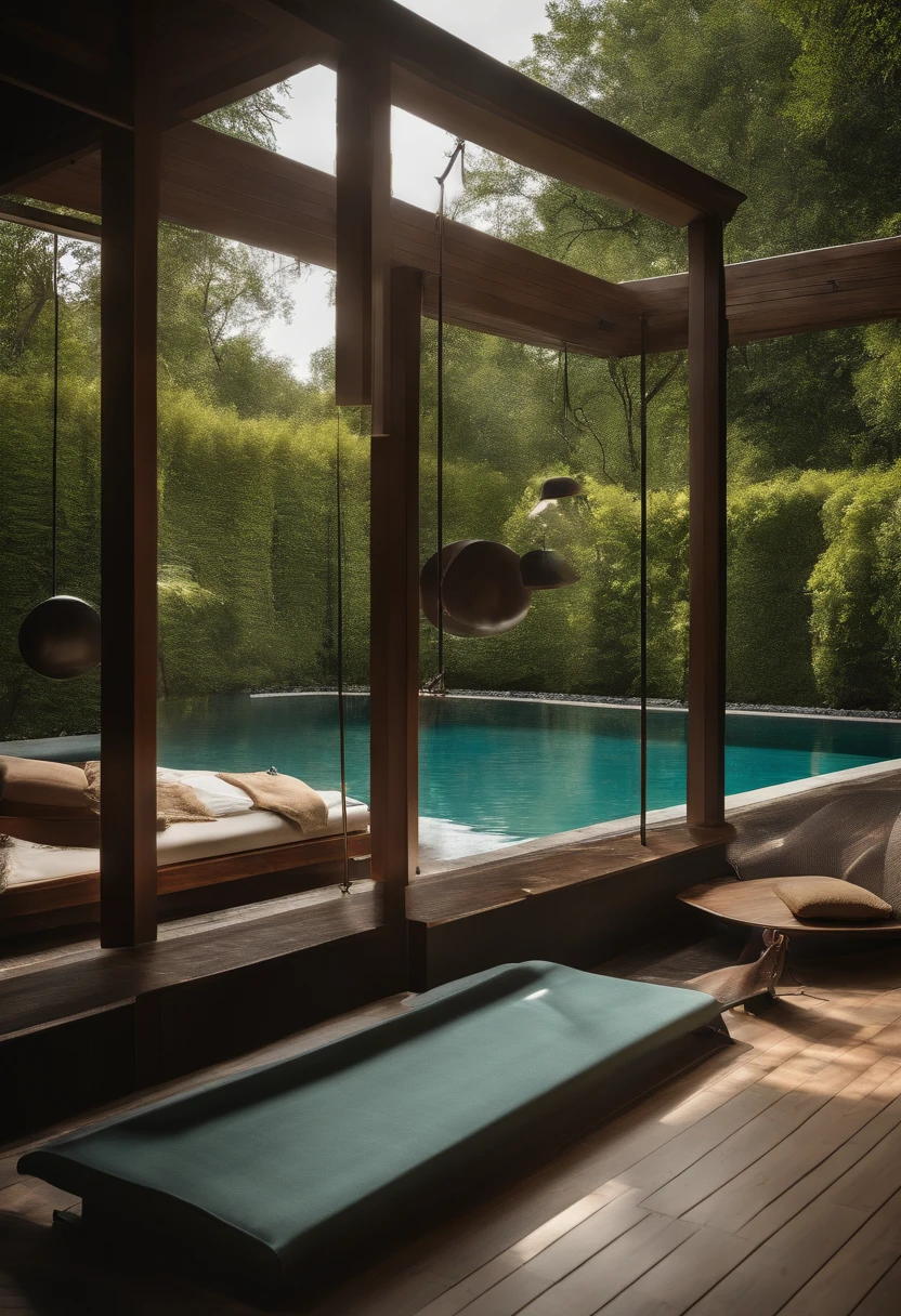 modern villa with swing pool with green siting area