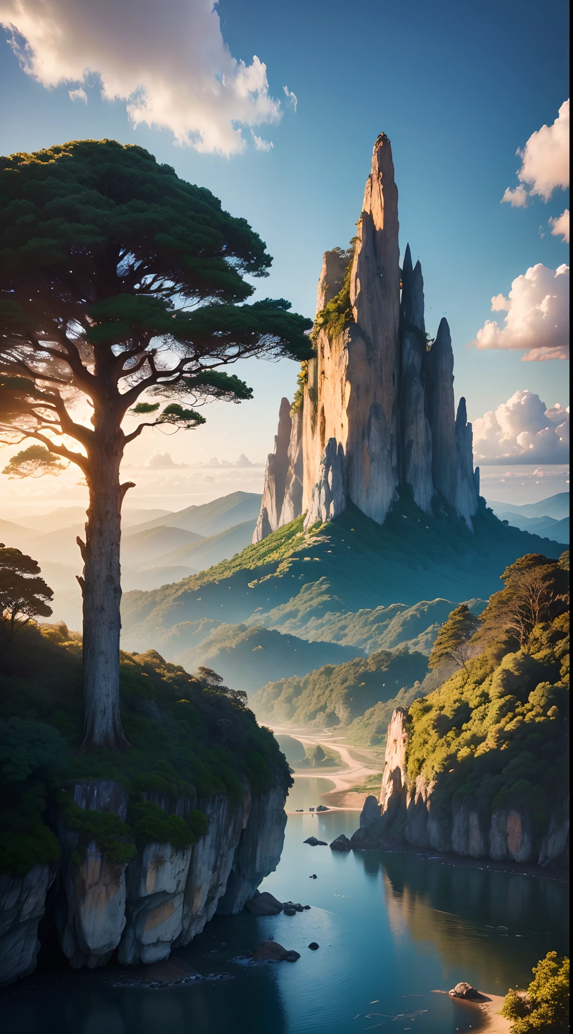 (best quality,4k,alto,master part:1.2),paisagens,Video background of inspirational quotes,natural scenery,belas montanhas e rios,cachoeiras majestosas,Lagos Serenos,towering trees,Prados verdes,Peaceful sunset,luz dourada suave,vivid colors,imagens fotorrealistas,serenidade e tranquilidade,Deep blue sky,dramatic clouds,beleza sublime,Vistas deslumbrantes,paisagens inspiradoras,surreal and dreamlike,Harmony and balance,immersive experience,texturas detalhadas,natureza requintada,atmosfera edificante e inspiradora,magical and enchanting,fuga perfeita da realidade,artist's interpretation,pinturas ganham vida,romantic and poetic,evokes emotions and inspiration,unforgettable experience,Sense of wonder and wonder,fuga para a natureza,Refrescar e rejuvenescer a alma.