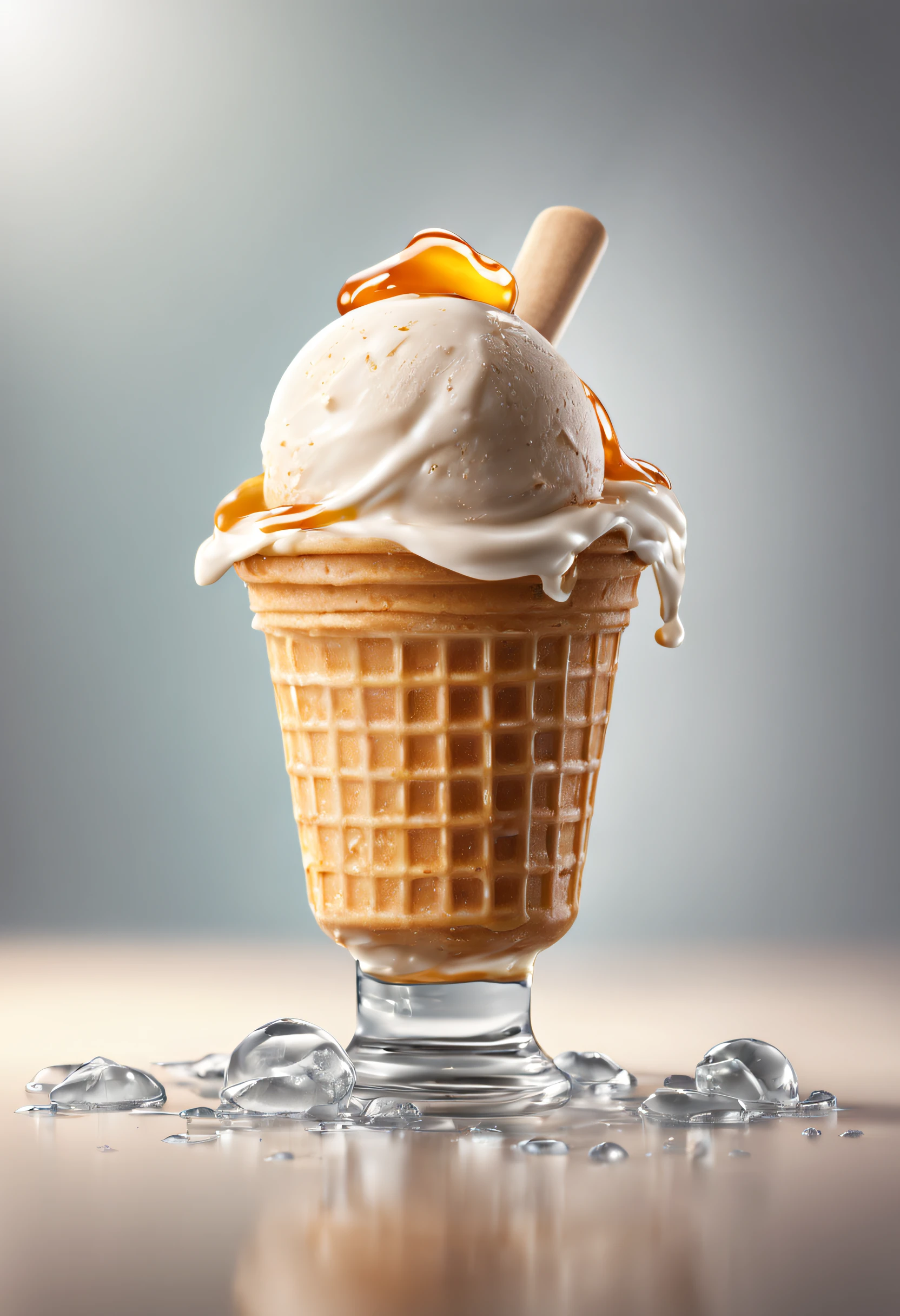 Scoop of ice cream with syrup, fhd, photorealistic, beauty