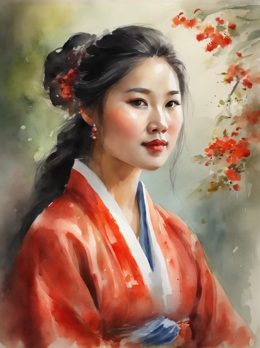 Watercolor painting of a beautiful chinese girl : : Trending on Artstation: : Simple composition creates a sense of order and harmony. The painting reflects the spiritual qualities of the natural world. --up light --ar 9:16