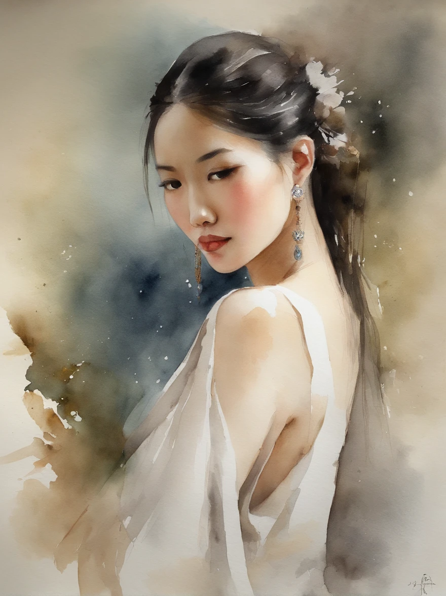 Watercolor painting of a Very Beautiful chinese girl : : Trending on Artstation: : Simple composition creates a sense of order and harmony. The painting reflects the spiritual qualities of the natural world. --up light --ar 9:16