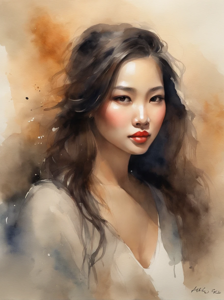 Watercolor painting of a Very Beautiful chinese girl : : Trending on Artstation: : Simple composition creates a sense of order and harmony. The painting reflects the spiritual qualities of the natural world. --up light --ar 9:16