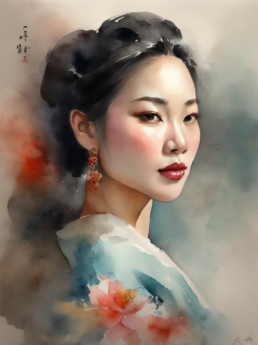 Watercolor painting of a Very Beautiful chinese girl : : Trending on Artstation: : Simple composition creates a sense of order and harmony. The painting reflects the spiritual qualities of the natural world. --up light --ar 9:16