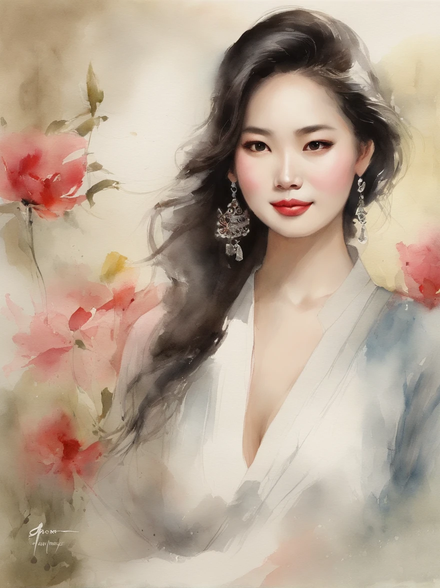 Watercolor painting of a Very Beautiful chinese girl : : Trending on Artstation: : Simple composition creates a sense of order and harmony. The painting reflects the spiritual qualities of the natural world. --up light --ar 9:16