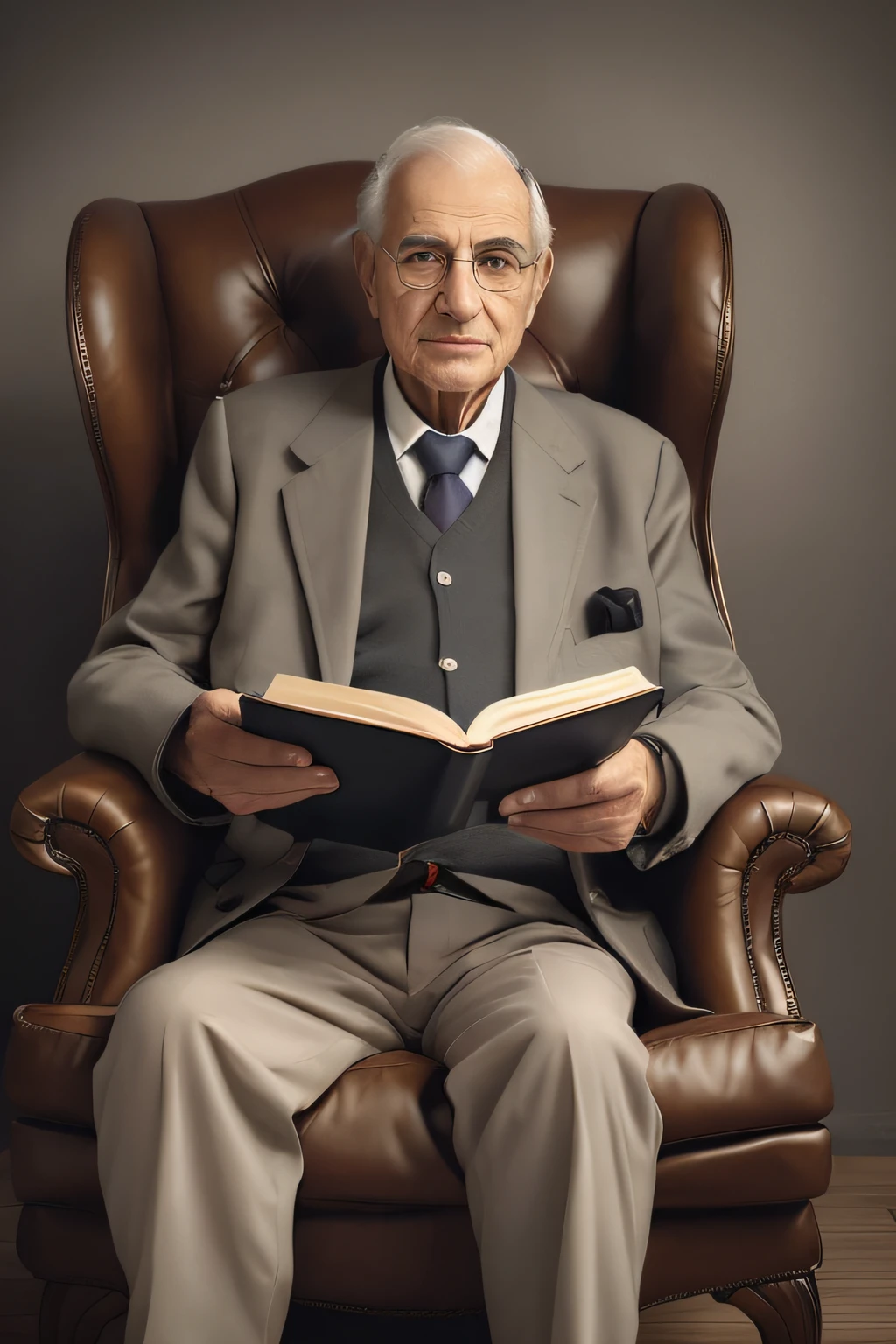 um velho sentado em uma cadeira lendo um livro, retrato do livro, inspirado em Yousuf Karsh, um homem de 80 anos, classical portrait, foto de retrato detalhada, Retrato de um velho, Retrato de um velho, sentado em sua cadeira. intrincado, retrato de alta qualidade, sentado em uma poltrona, foto de retrato, foto do retrato de um homem velho, foto retrato