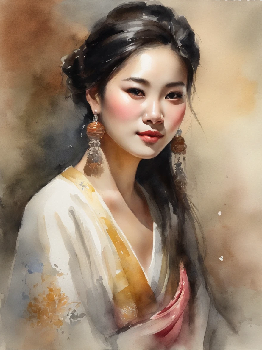 Watercolor painting of a Very Beautiful chinese girl : : Trending on Artstation: : Simple composition creates a sense of order and harmony. The painting reflects the spiritual qualities of the natural world. --up light --ar 9:16
