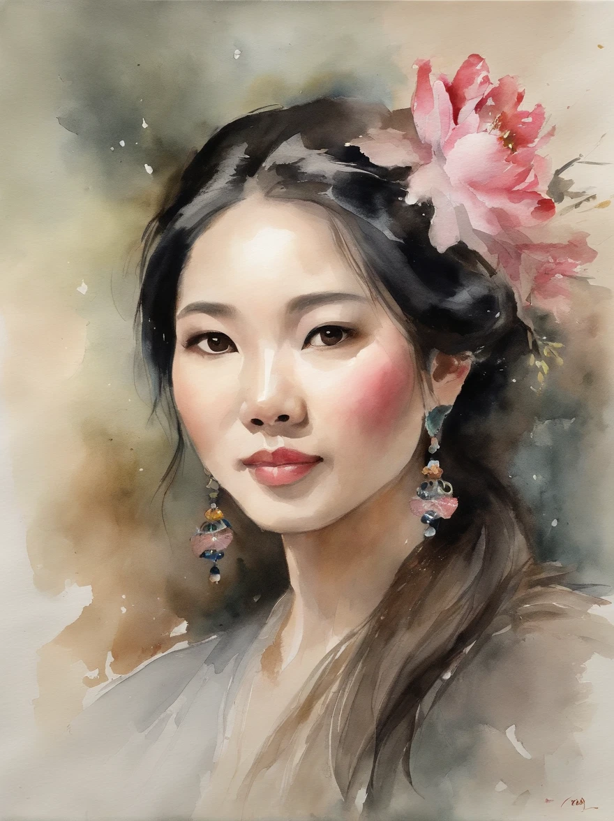 Watercolor painting of a Very Beautiful chinese girl : : Trending on Artstation: : Simple composition creates a sense of order and harmony. The painting reflects the spiritual qualities of the natural world. --up light --ar 9:16