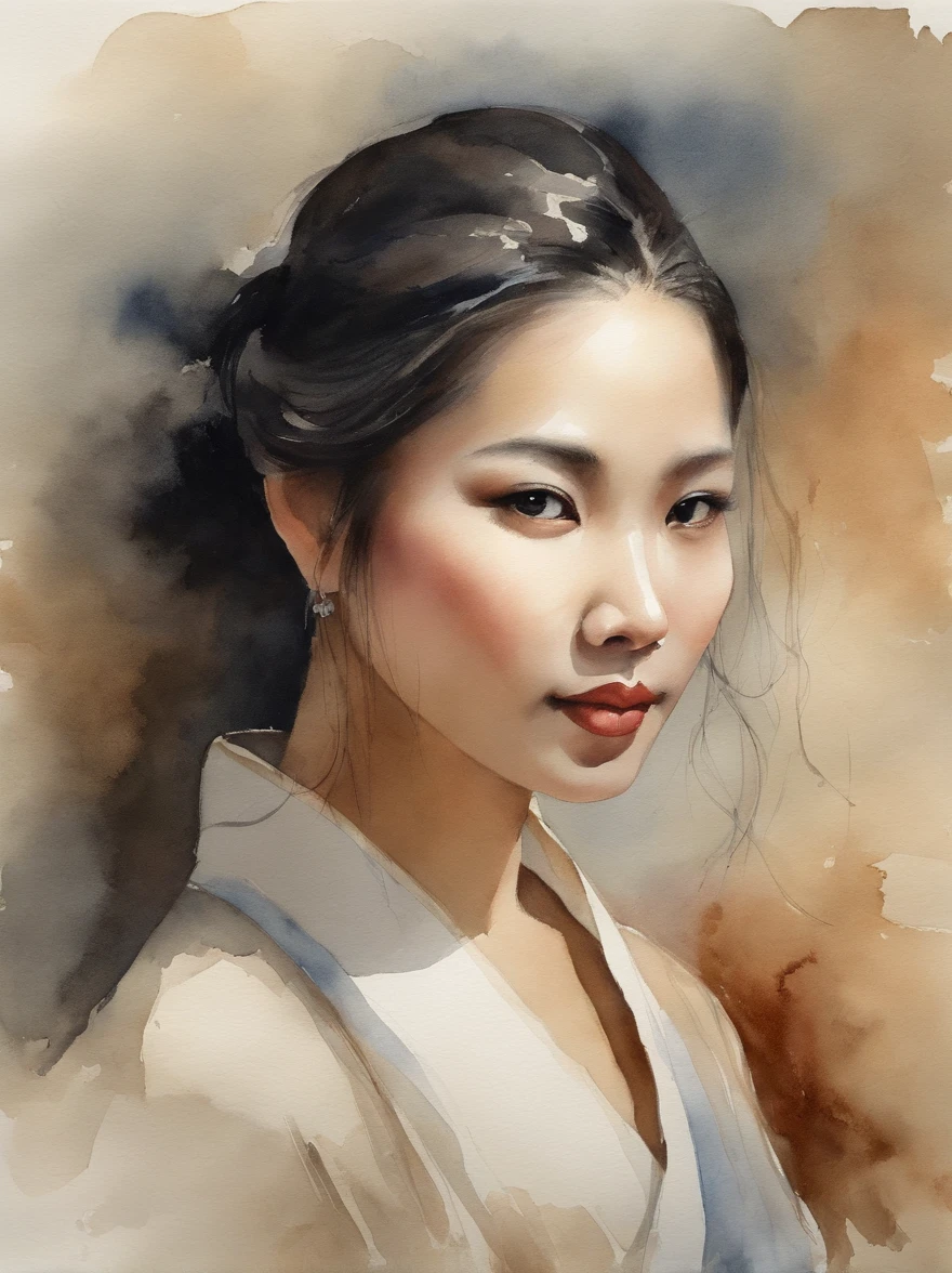 Watercolor painting of a Very Beautiful chinese girl : : Trending on Artstation: : Simple composition creates a sense of order and harmony. The painting reflects the spiritual qualities of the natural world. --up light --ar 9:16