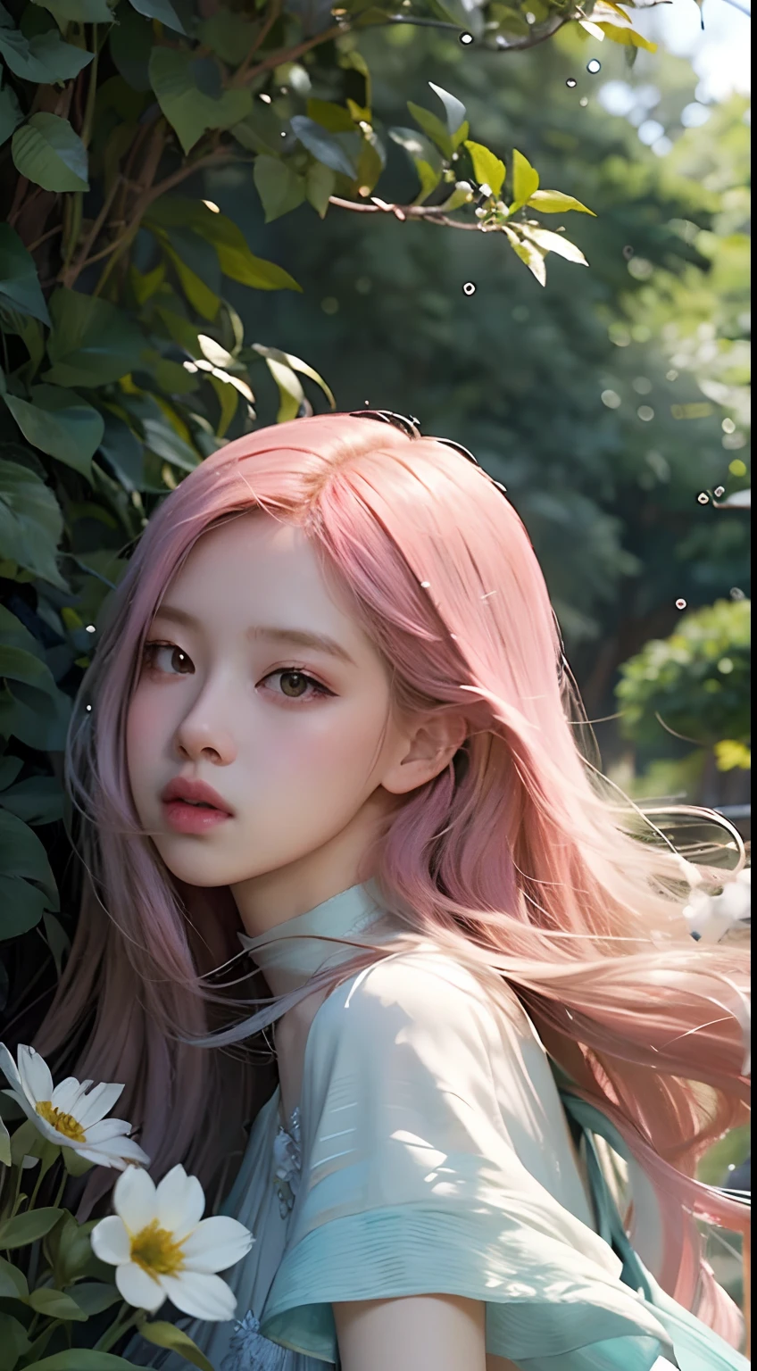 Realistic Clipart illustration,(((isolated on a dark background))),very beautiful elegant pastel pink and white feather fairy in spring ,dark hair, hyper detail style, pink, green and soft pink mixed color settings, spiderlily,mix of realism and elias chatzoudis style,bioluminescence, glow, fairy fixed on white background,no shadow in png digital art, james gurney art,all nude art,full nude art,