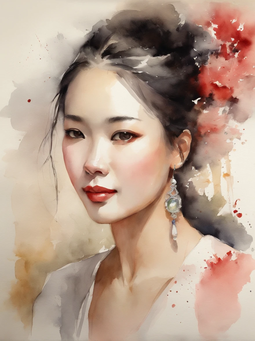 Watercolor painting of a Very Beautiful chinese girl : : Trending on Artstation: : Simple composition creates a sense of order and harmony. The painting reflects the spiritual qualities of the natural world. --up light --ar 9:16