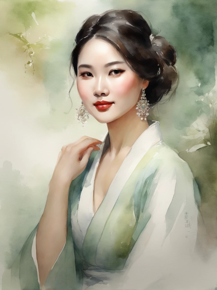 Watercolor painting of a Very Beautiful chinese girl : : Trending on Artstation: : Simple composition creates a sense of order and harmony. The painting reflects the spiritual qualities of the natural world. --up light --ar 9:16