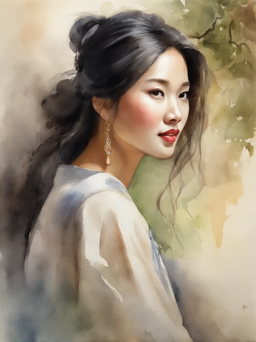 Watercolor painting of a Very Beautiful chinese girl : : Trending on Artstation: : Simple composition creates a sense of order and harmony. The painting reflects the spiritual qualities of the natural world. --up light --ar 9:16