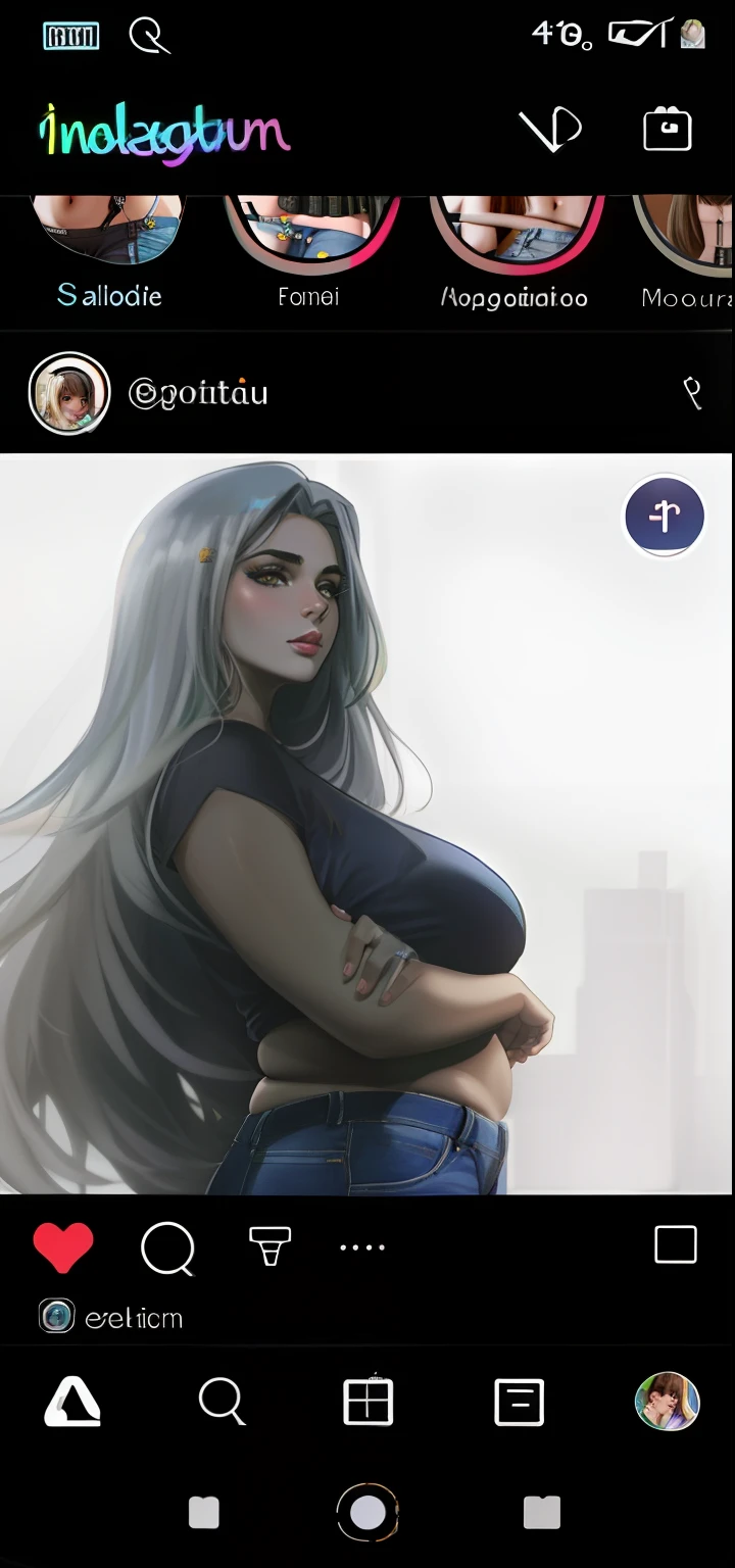 um close up de uma mulher em um top preto e jeans, 2 Modelo feminina de 4 anos, instagram story, ela tem uma barriga redonda gorda e agitada, Modelo do Instagram, she is 2 3, Pose casual, imagem vazada, ela tem cerca de 2 a 5 anos de idade, tiro no meio do corpo, 3 / 4 pose, instagram photo shoot, ela tem cerca de 1 6 anos de idade