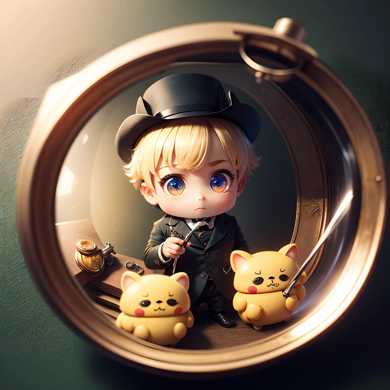 masterpiece、top-quality、ultra-detailliert、(Chibi Sherlock Holmes:1.2)、magnifying glass、Mystery Wallpapers