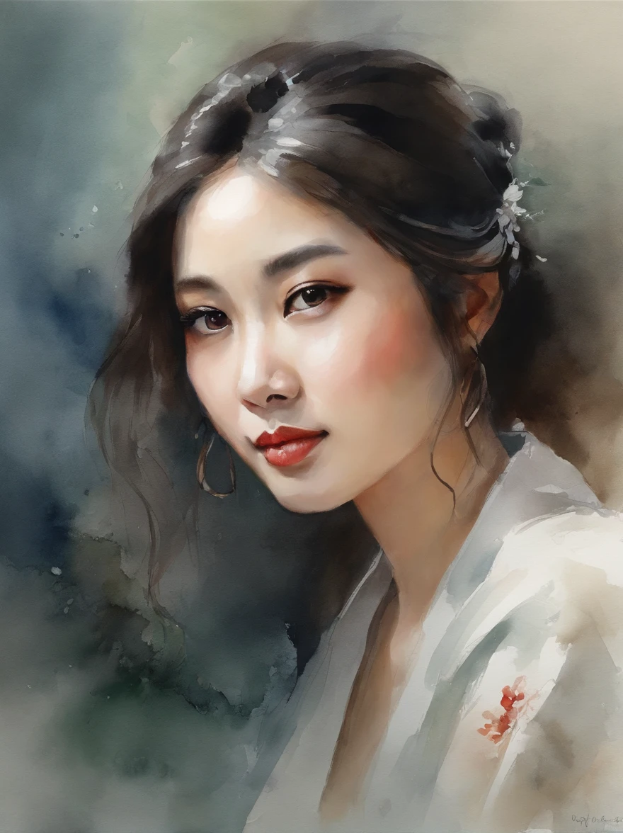 Watercolor painting of a Very Beautiful chinese girl : : Trending on Artstation: : Simple composition creates a sense of order and harmony. The painting reflects the spiritual qualities of the natural world. --up light --ar 9:16